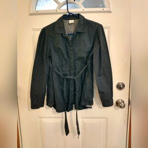 Motherhood Black & White Polkadot Maternity Long Sleeve Button down Shirt. Med.